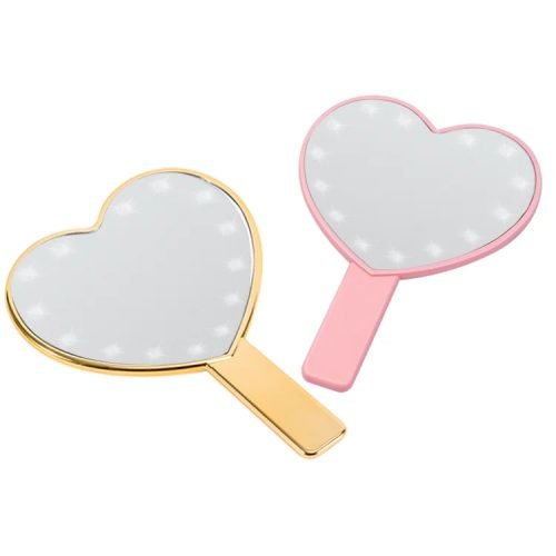 Heart Plastic Pink Cosmetic Gift Touch Switch Pocket Hand Held salon LED Make up Compact Mirror