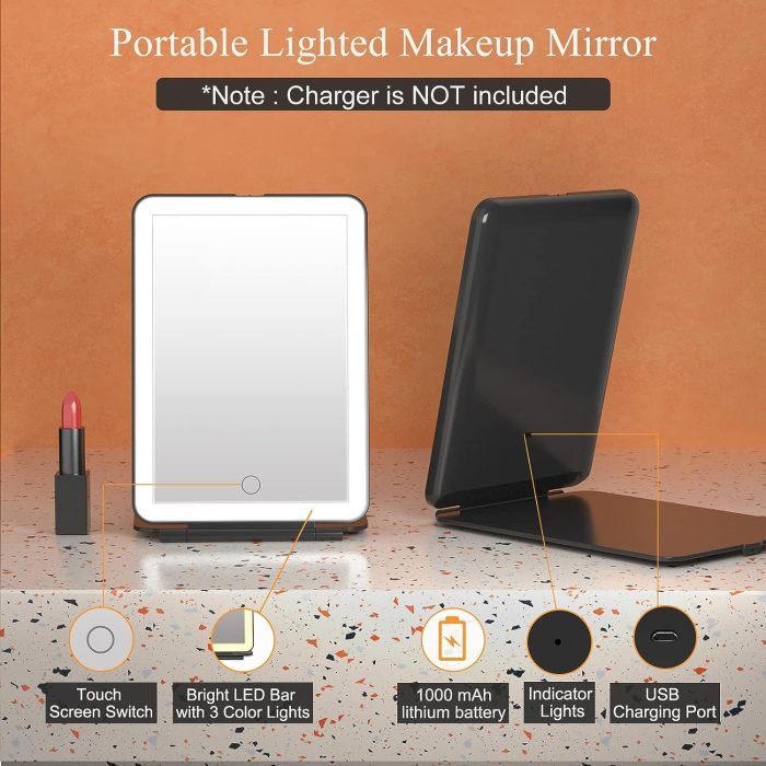 Touch control travel mirror black