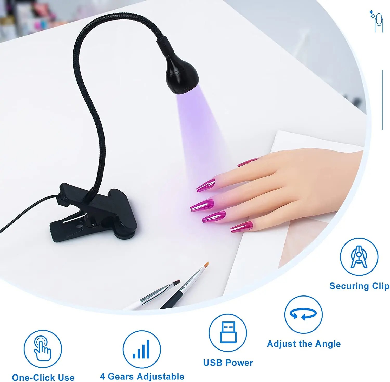 3W Portable 395nm USB LED UV Gel Nail Light with Clip Switch for Nail 