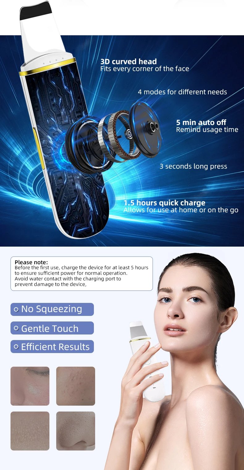 Facial Blackhead Remover Electric Acne Ultrasonic Facial Cleaner Electric Ultrasonic Skin Scrubber Spatula