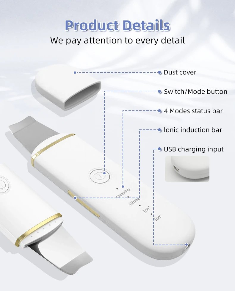 Facial Blackhead Remover Electric Acne Ultrasonic Facial Cleaner Electric Ultrasonic Skin Scrubber Spatula