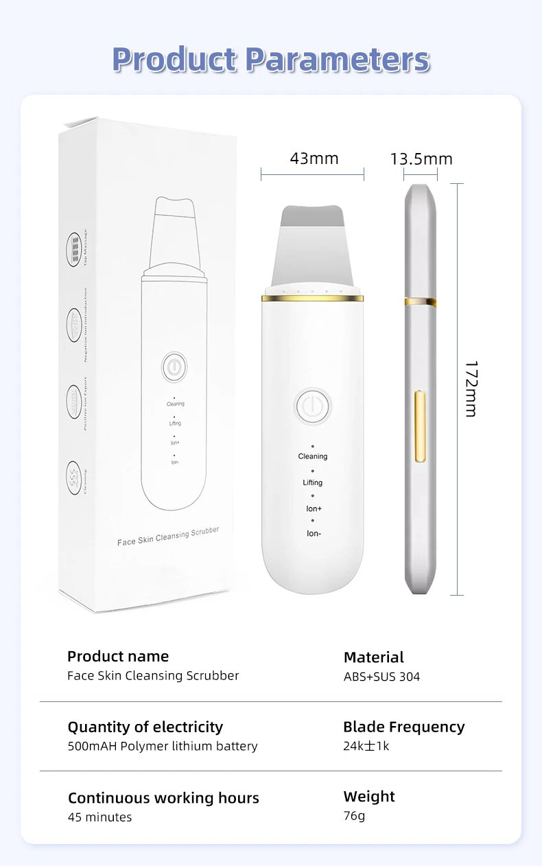 Facial Blackhead Remover Electric Acne Ultrasonic Facial Cleaner Electric Ultrasonic Skin Scrubber Spatula