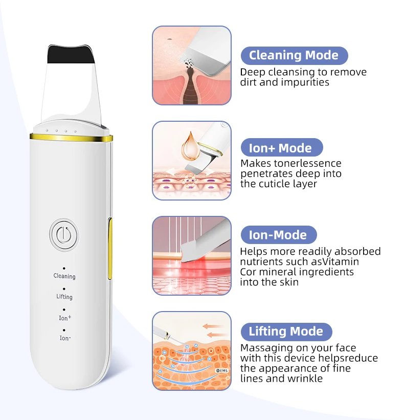 Facial Blackhead Remover Electric Acne Ultrasonic Facial Cleaner Electric Ultrasonic Skin Scrubber Spatula