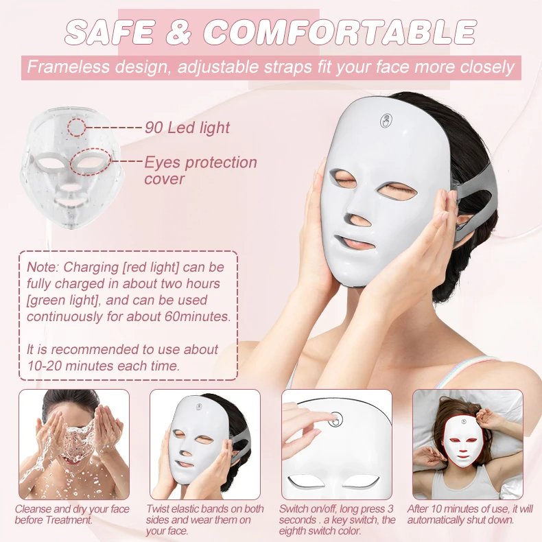 Rechargeable Facial LED Mask 7 Colors LED Home Face Lifting Whitening Beauty Device