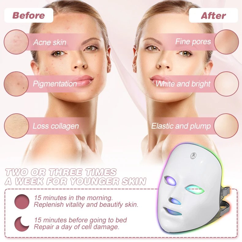 Rechargeable Facial LED Mask 7 Colors LED Home Face Lifting Whitening Beauty Device