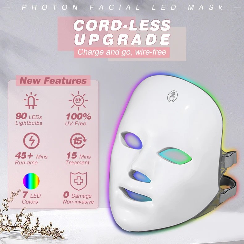 Rechargeable Facial LED Mask 7 Colors LED Home Face Lifting Whitening Beauty Device
