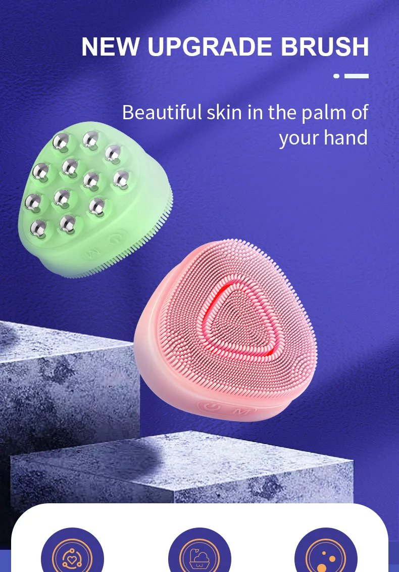 Silicone Waterproof USB Rechargeable EMS Phototherapy Cleansing Massager Heating Vibration Pore Cleaning Face Care Silicone Beauty Cleansing Brush