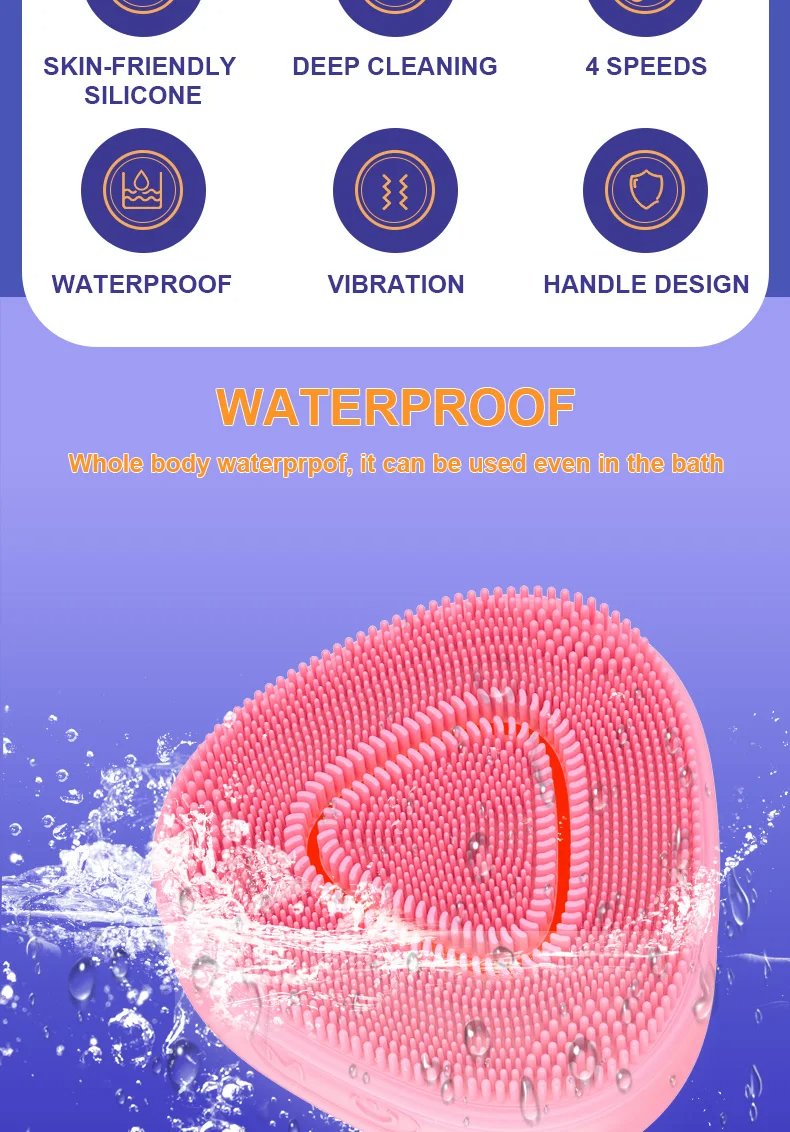 Silicone Waterproof USB Rechargeable EMS Phototherapy Cleansing Massager Heating Vibration Pore Cleaning Face Care Silicone Beauty Cleansing Brush