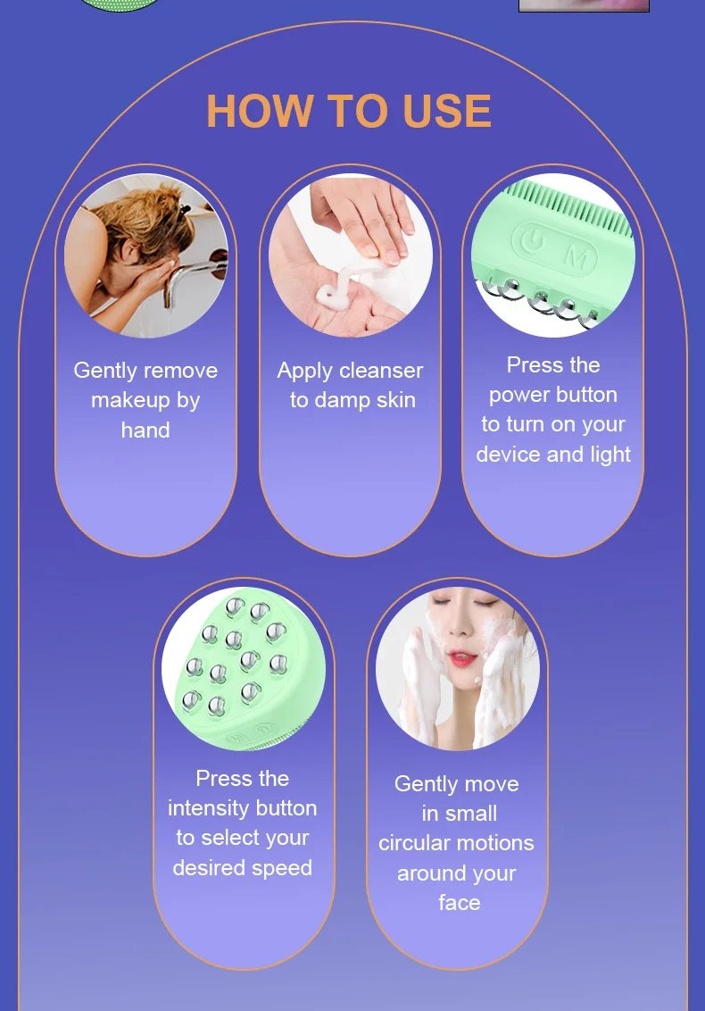 Silicone Waterproof USB Rechargeable EMS Phototherapy Cleansing Massager Heating Vibration Pore Cleaning Face Care Silicone Beauty Cleansing Brush