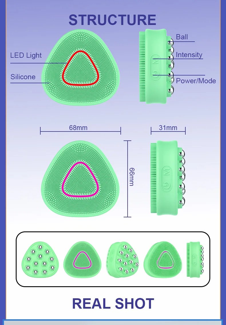 Silicone Waterproof USB Rechargeable EMS Phototherapy Cleansing Massager Heating Vibration Pore Cleaning Face Care Silicone Beauty Cleansing Brush