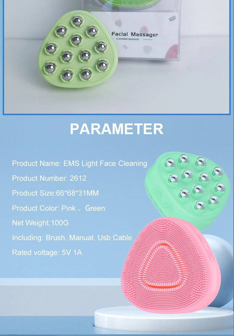 Silicone Waterproof USB Rechargeable EMS Phototherapy Cleansing Massager Heating Vibration Pore Cleaning Face Care Silicone Beauty Cleansing Brush