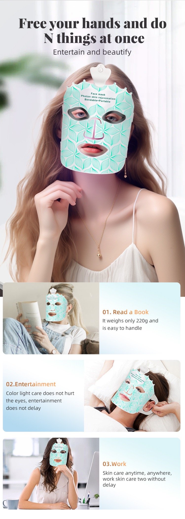Wireless LED Face Mask 7 Color Red Light Therapy Mask for Wrinkle Reduction Anti Aging (2)
