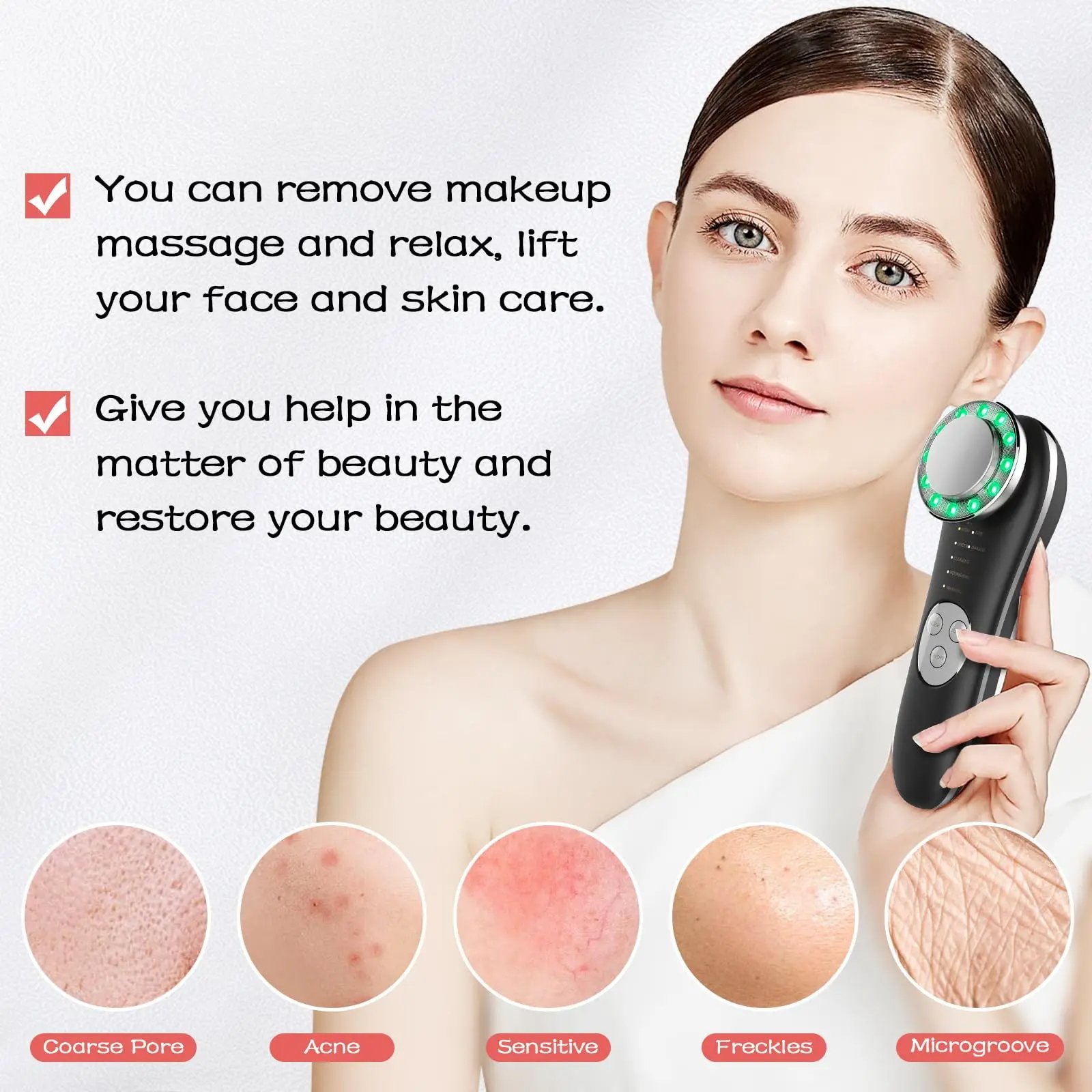7 in 1 Microcurrent Facial Device Skin Rejuvenation Tightening Face Massager Multifunctional Face Tools
