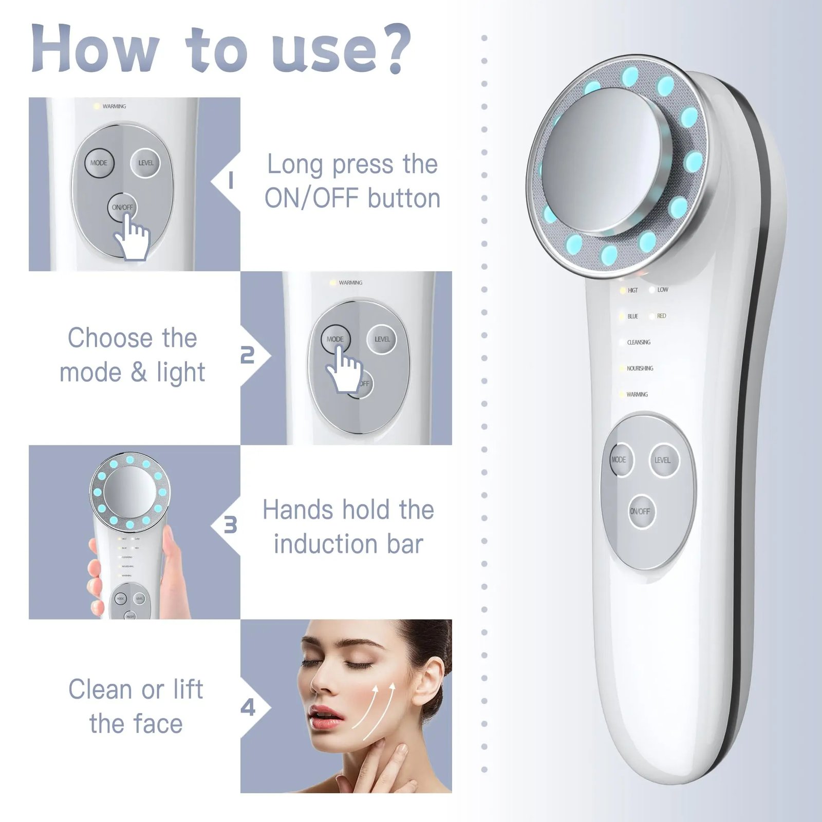 7 in 1 Microcurrent Facial Device Skin Rejuvenation Tightening Face Massager Multifunctional Face Tools