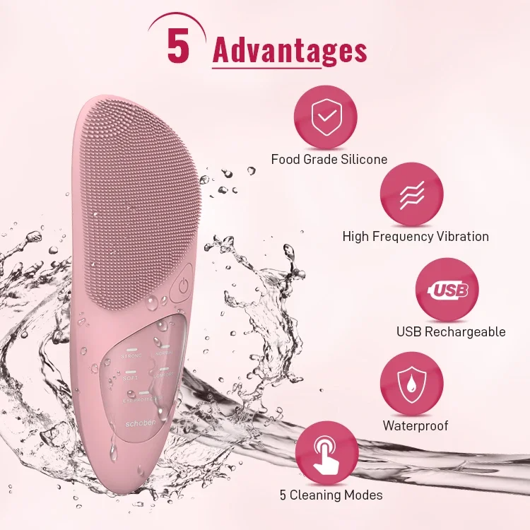 Deep Cleansing Waterproof Silicone Sonic Facial Cleansing Brush Face Message Home Use