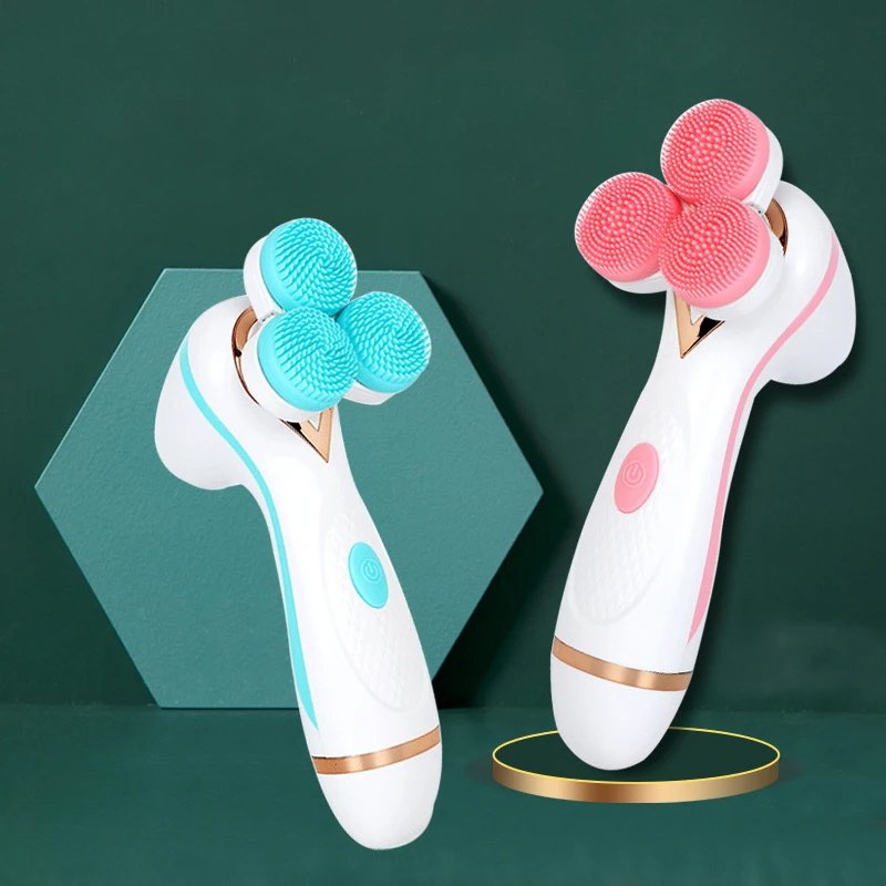 Electric Exfoliating Massage Device Rotating Spa Deep Cleaning Exfoliation Facial Cleansing Brush Face Scrubber 3 in 1