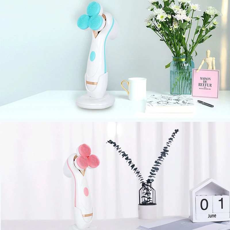 Electric Exfoliating Massage Device Rotating Spa Deep Cleaning Exfoliation Facial Cleansing Brush Face Scrubber 3 in 1