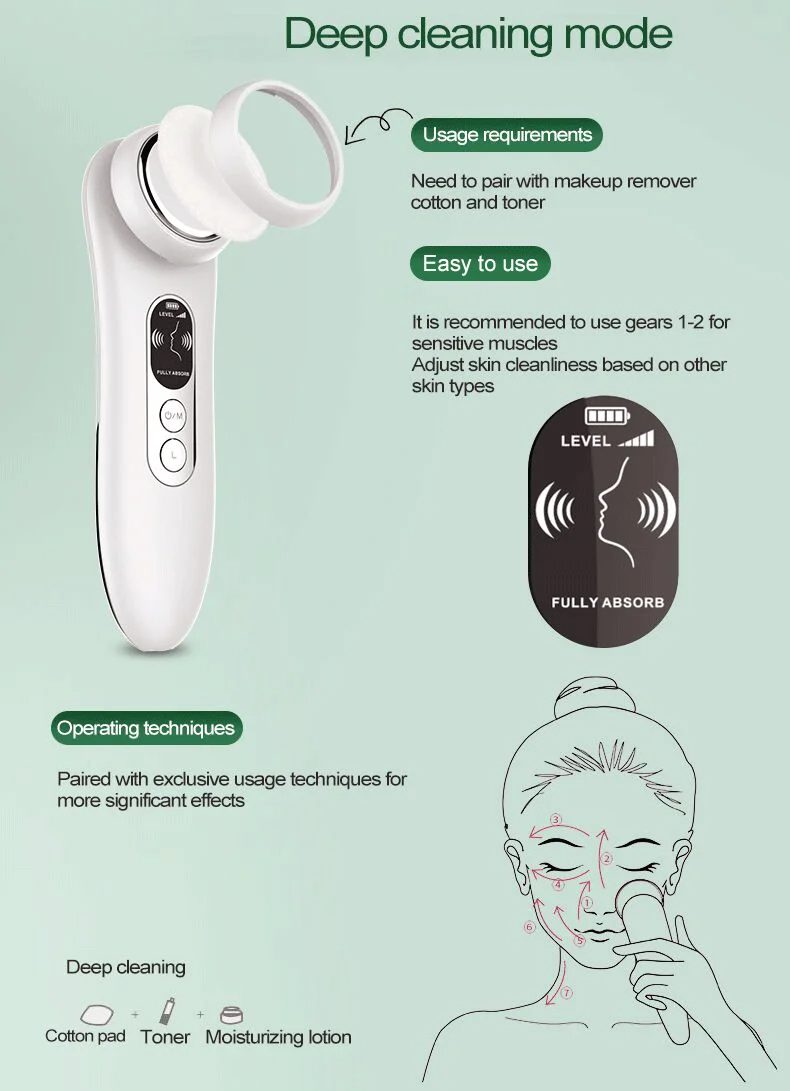 Face Beauty Device EMS Skin Rejuvenation Recharging 800mAh Deep Cleaning Face Massager