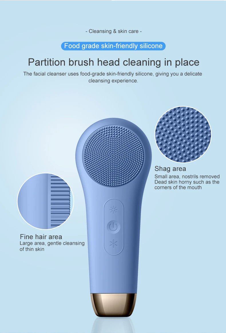 3 in 1 Facial Cleansing Brush Electric Silicone Waterproof Magnetic USB Charging Warm Cold Sonic Vibration Massager Face Scrubber