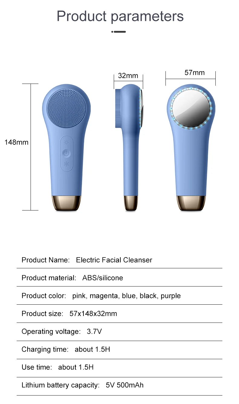 3 in 1 Facial Cleansing Brush Electric Silicone Waterproof Magnetic USB Charging Warm Cold Sonic Vibration Massager Face Scrubber