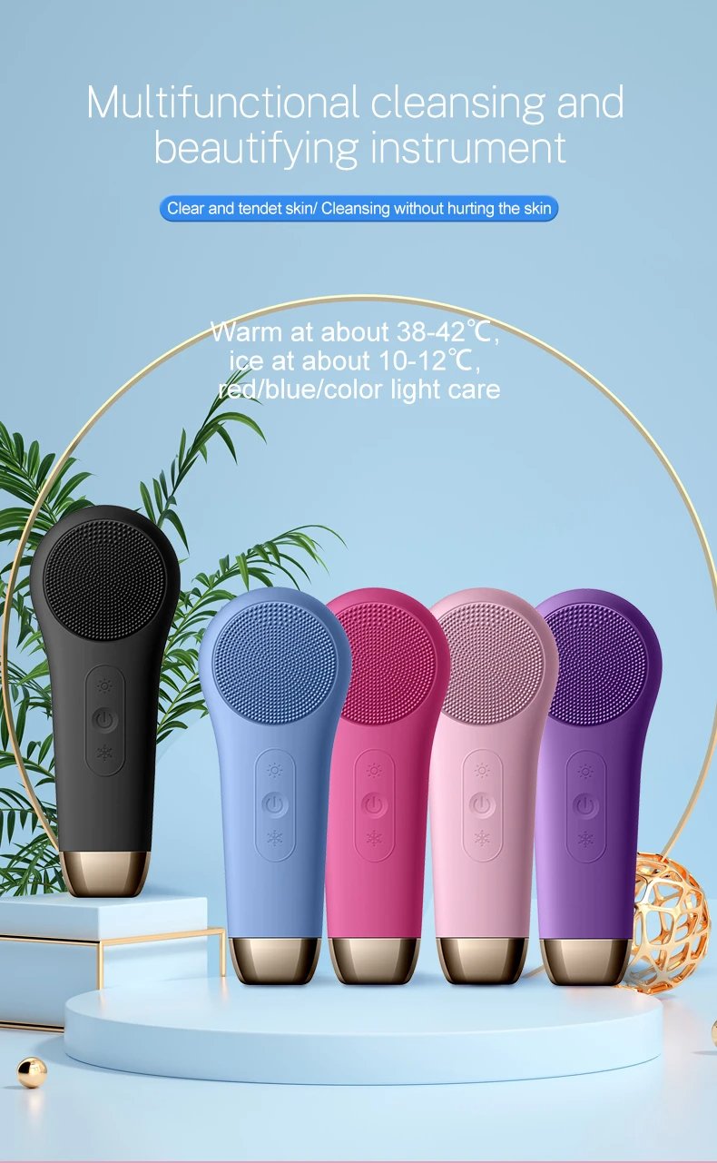 3 in 1 Facial Cleansing Brush Electric Silicone Waterproof Magnetic USB Charging Warm Cold Sonic Vibration Massager Face Scrubber
