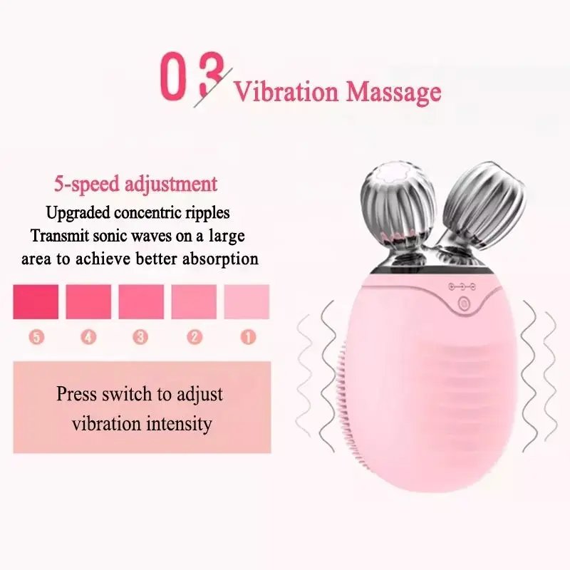 High Frequency Vibration Waterproof IPX7 Rechargeable Silicone Facial Cleansing Brush Face Roller