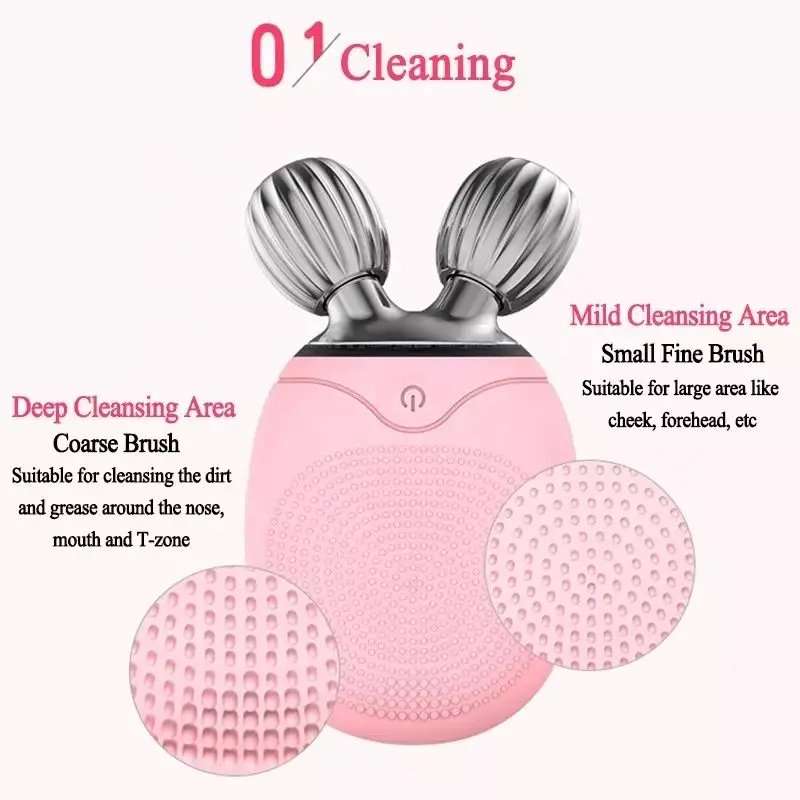 High Frequency Vibration Waterproof IPX7 Rechargeable Silicone Facial Cleansing Brush Face Roller