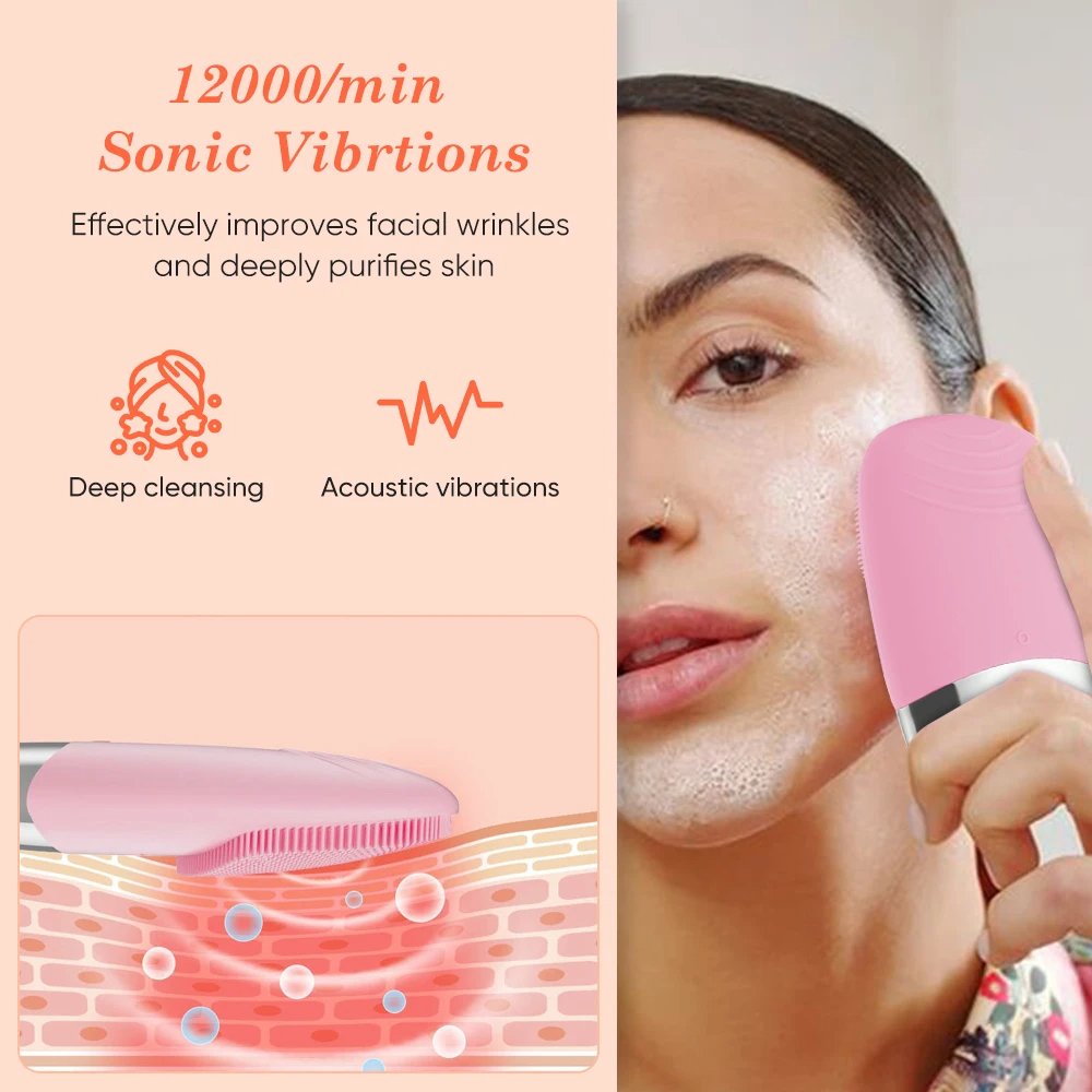 Ipx 7 Waterproof Electric Skin Care Face Brush Cleanser Electric Facial Brush Silicone Facial Cleaning Brush Cleaner