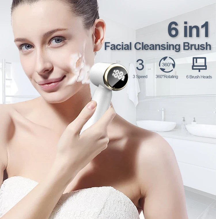 Portable IPX6 Waterproof Facial Cleansing Electric LCD Display Skin Clean Beauty Device