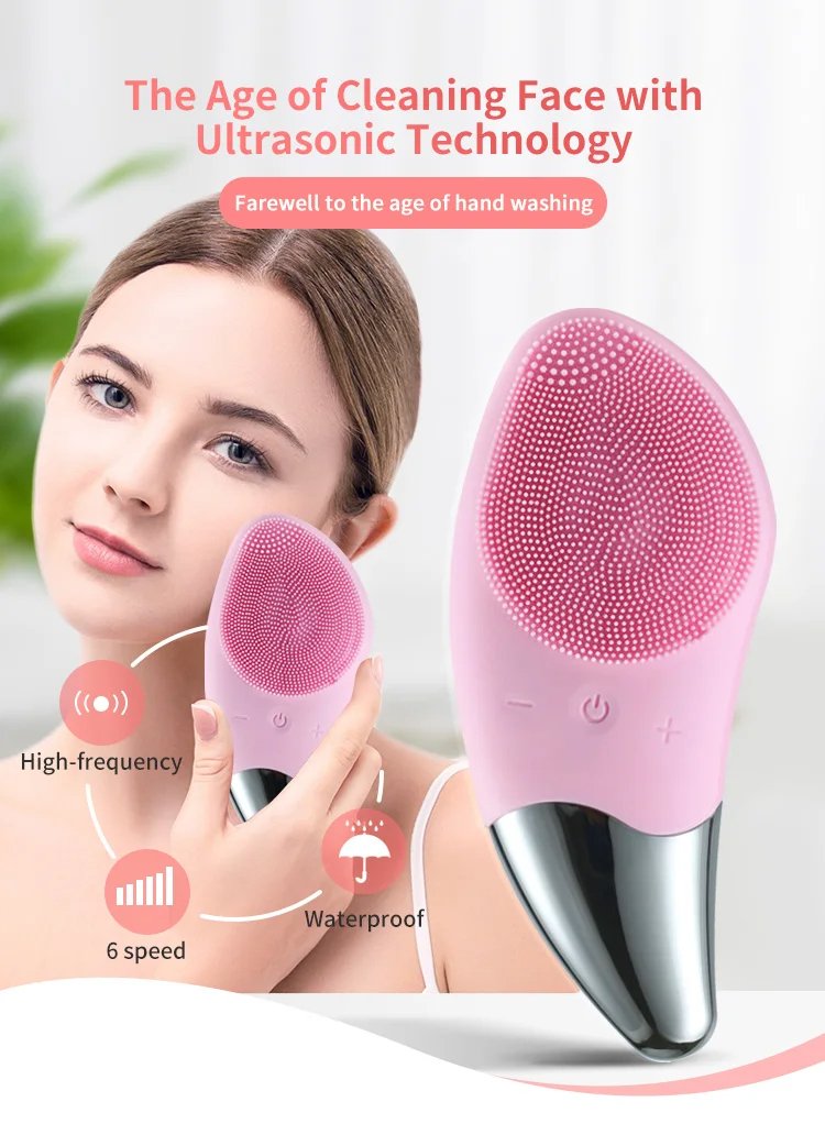 Sonic electric vibrator face scrubber exfoliator skin cleaner massage wash machine silicone facial cleansing brush