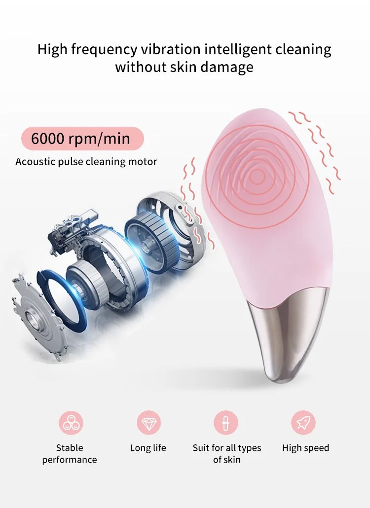 Sonic electric vibrator face scrubber exfoliator skin cleaner massage wash machine silicone facial cleansing brush
