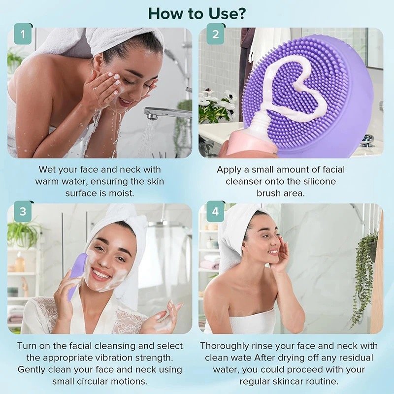 Waterproof Silicone Brushes Deep Cleaning Facial Cleansing Brush with Heat Hot Compress