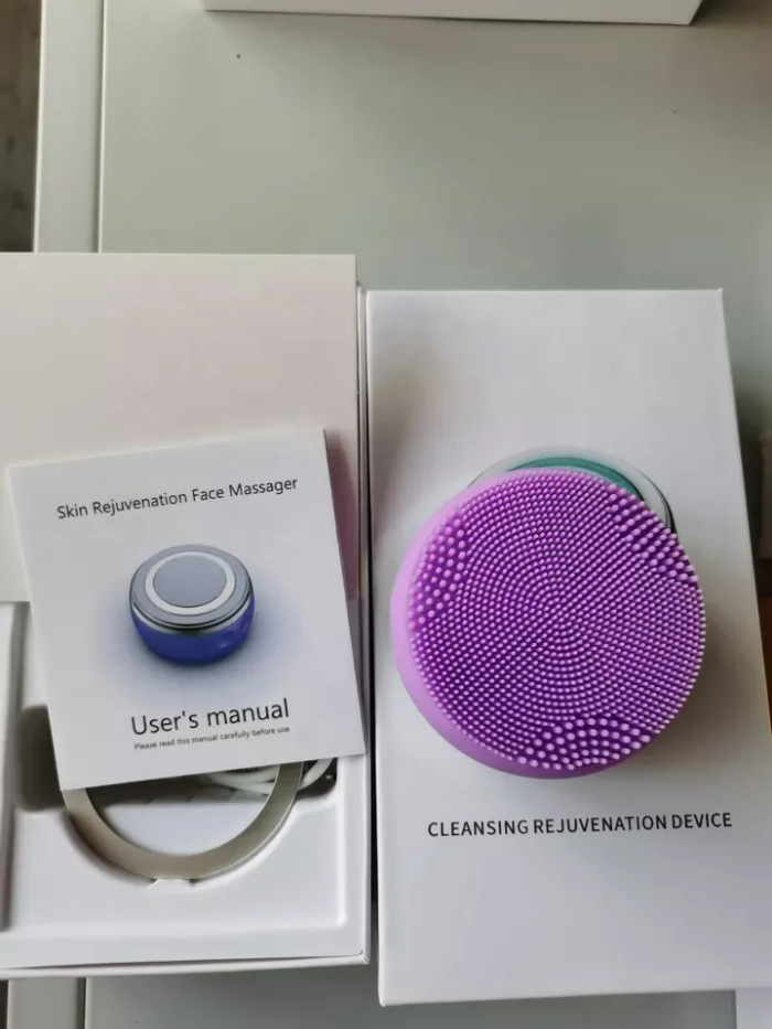 3 Color Led Light Heating EMS Face Cleanser Massage Facial Cleaning Brush Skin Scrubber Washing Brush
