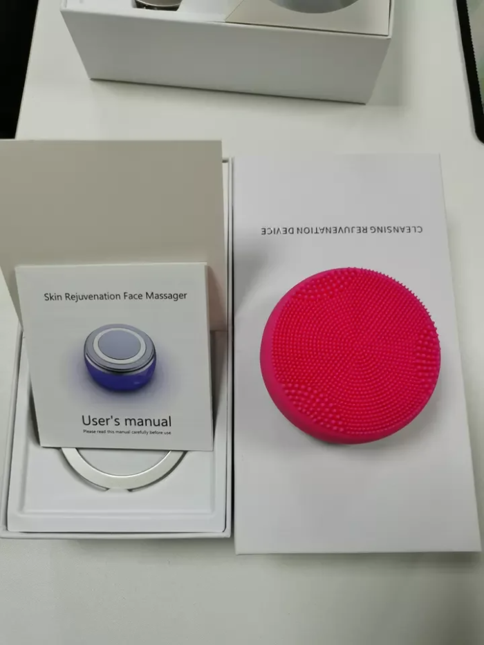 3 Color Led Light Heating EMS Face Cleanser Massage Facial Cleaning Brush Skin Scrubber Washing Brush