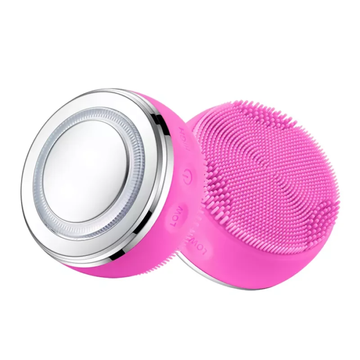 3 Color Led Light Heating EMS Face Cleanser Massage Facial Cleaning Brush Skin Scrubber Washing Brush