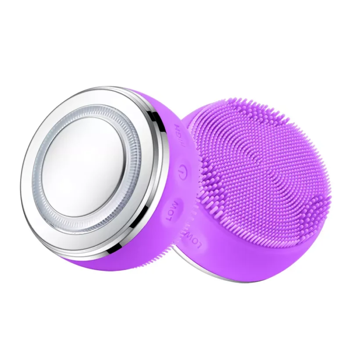 3 Color Led Light Heating EMS Face Cleanser Massage Facial Cleaning Brush Skin Scrubber Washing Brush