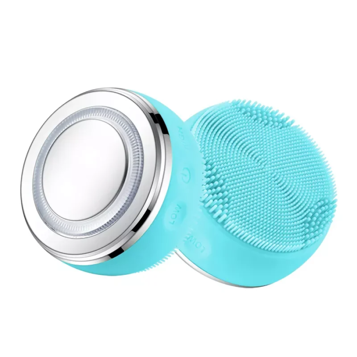 3 Color Led Light Heating EMS Face Cleanser Massage Facial Cleaning Brush Skin Scrubber Washing Brush