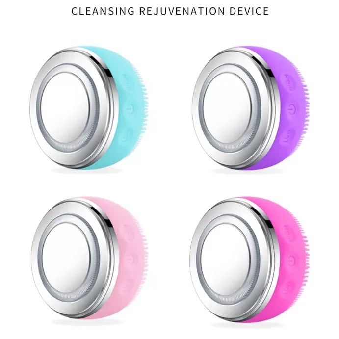 3 Color Led Light Heating EMS Face Cleanser Massage Facial Cleaning Brush Skin Scrubber Washing Brush