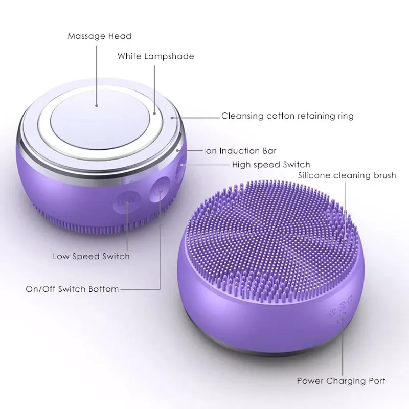 3 Color Led Light Heating EMS Face Cleanser Massage Facial Cleaning Brush Skin Scrubber Washing Brush