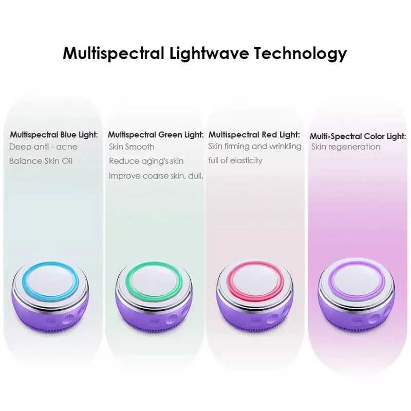 3 Color Led Light Heating EMS Face Cleanser Massage Facial Cleaning Brush Skin Scrubber Washing Brush