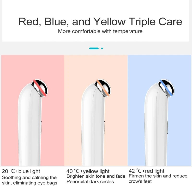 3 Color Light Skin Lifting Eye Massager Wand Anti Aging Wrinkle Lifter Vibration