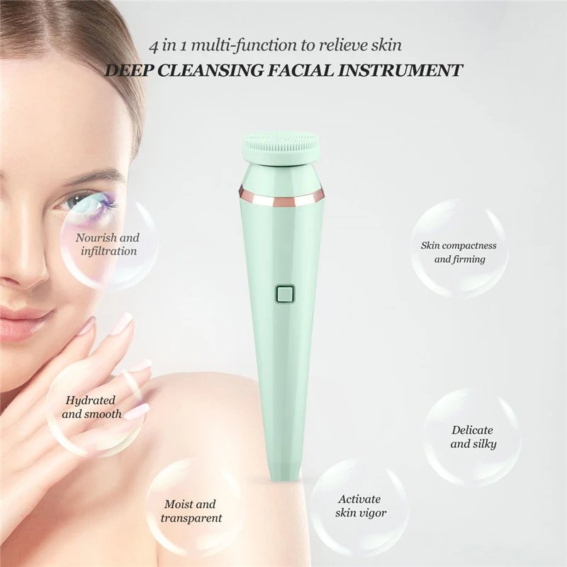 4 in 1 Waterproof Electric Facial Massager Deep Cleaning Brush Face Cleansing Tool(