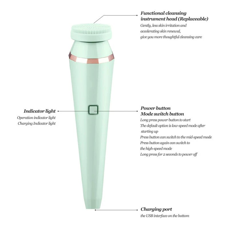4 in 1 Waterproof Electric Facial Massager Deep Cleaning Brush Face Cleansing Tool(