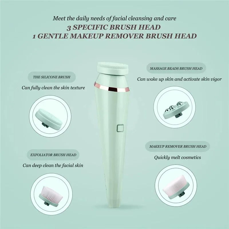 4 in 1 Waterproof Electric Facial Massager Deep Cleaning Brush Face Cleansing Tool(