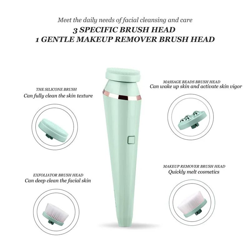 4 in 1 Waterproof Electric Facial Massager Deep Cleaning Brush Face Cleansing Tool(