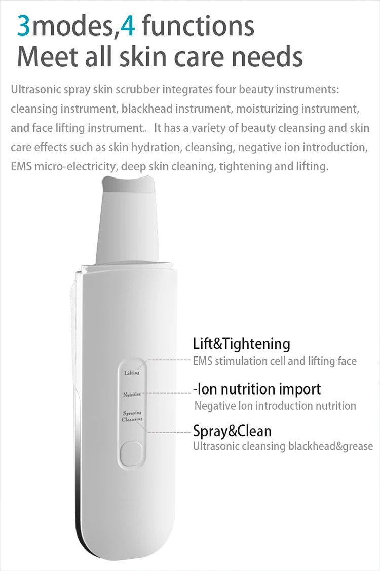 Beauty Equipment Stainless Steel Ultrasonic Mist Sprayer Skin Scrubber Face Skin Spatula Blackhead Remover