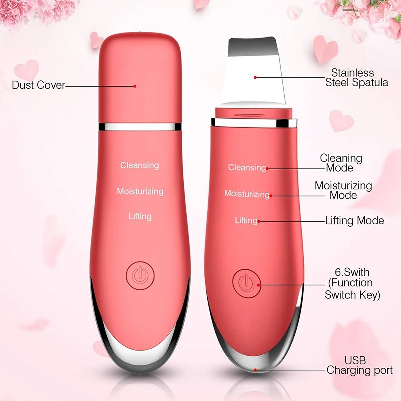Electric Face Exfoliator Device Facial Ultrasonic Skin Scrubber Blackhead Remover