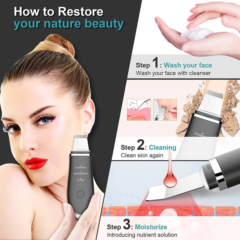 Electric Face Exfoliator Device Facial Ultrasonic Skin Scrubber Blackhead Remover