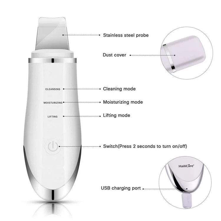 Electric Face Exfoliator Device Facial Ultrasonic Skin Scrubber Blackhead Remover