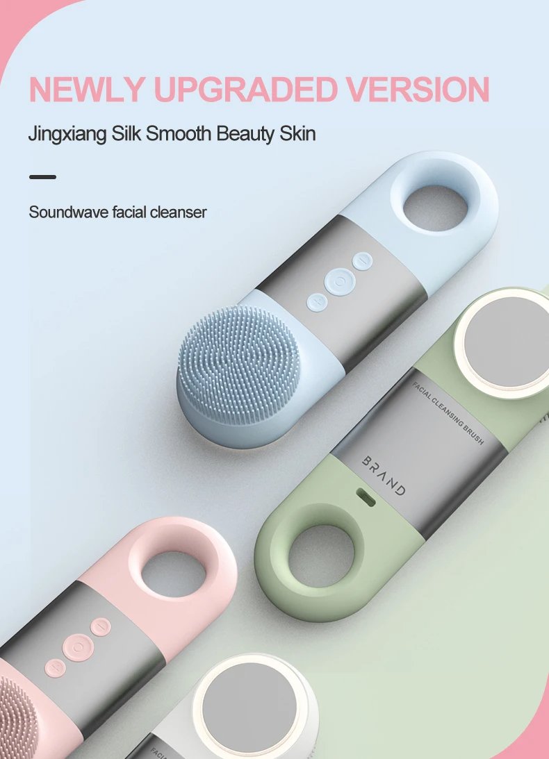 Electric Facial Cleansing Brush Skin Care Heat Cold Massage Silicone Waterproof Face Scrubber Exfoliator with LED Red Blue Light